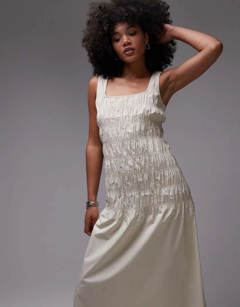 ARKET ARKET cotton rich midi dress with smocked bodice and drop waist in beige 4
