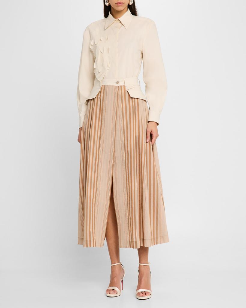 Alberta Ferretti Striped Pleated Maxi Skirt