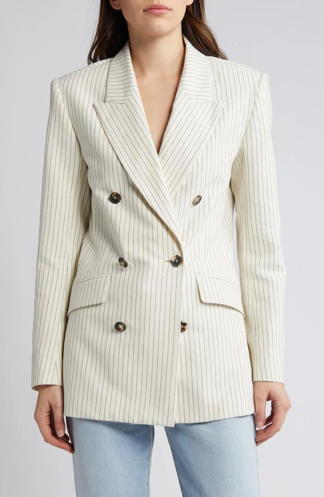 FRAME Pinstripe Double Breasted Cotton & Linen Blazer 1