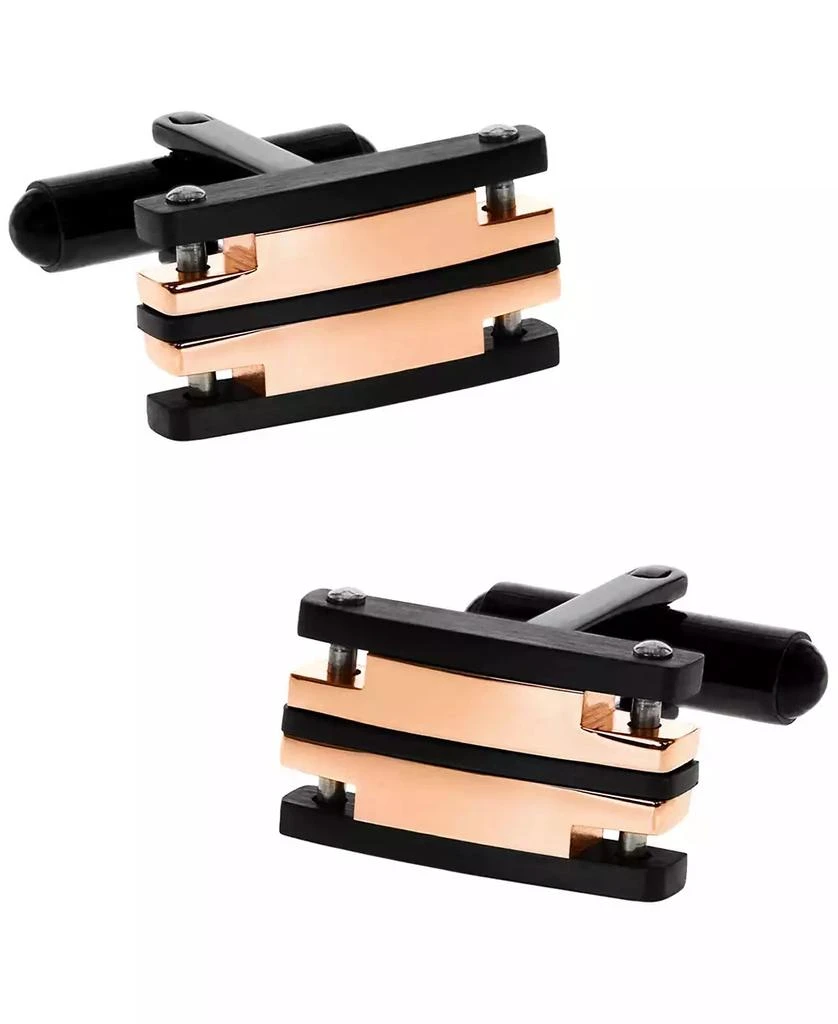 Rhona Sutton Sutton Stainless Steel Black And Rose Gold Cufflinks