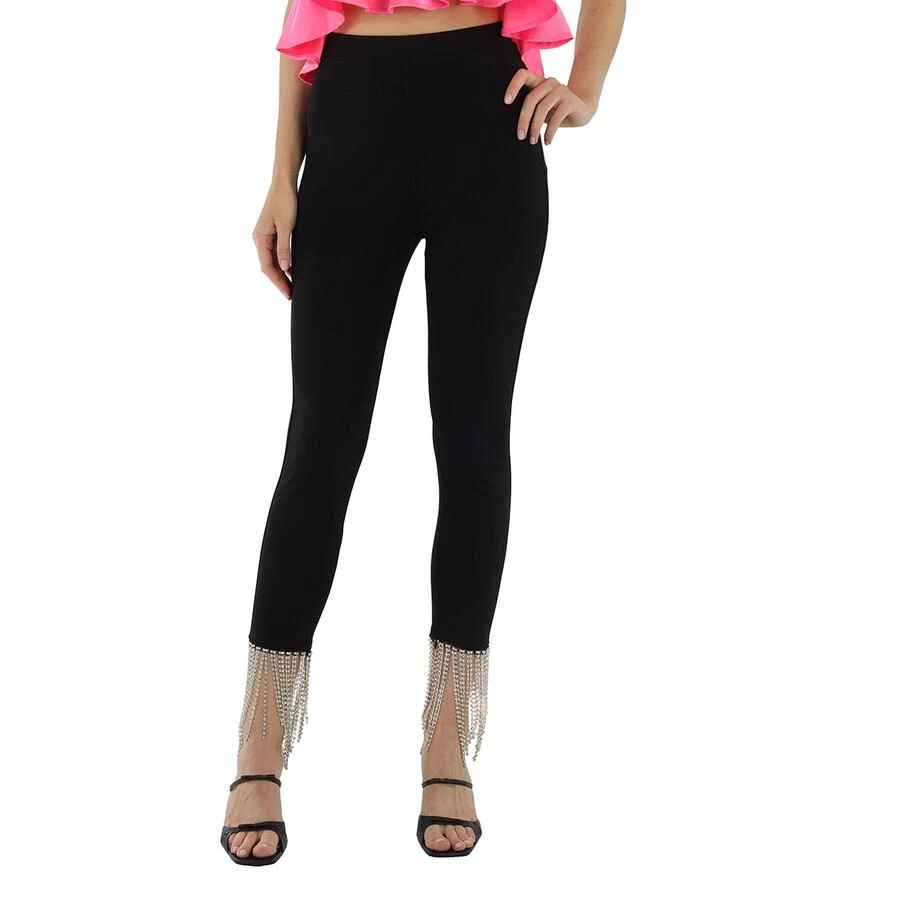 Burberry Ladies Black Crystal Fringe Detail Stretch Jersey Leggings