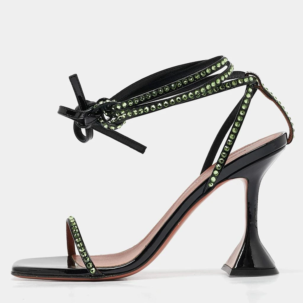 Amina Muaddi Amina Muaddi Black Patent Leather Crystal Embellished Vita Sandals Size 37.5 1