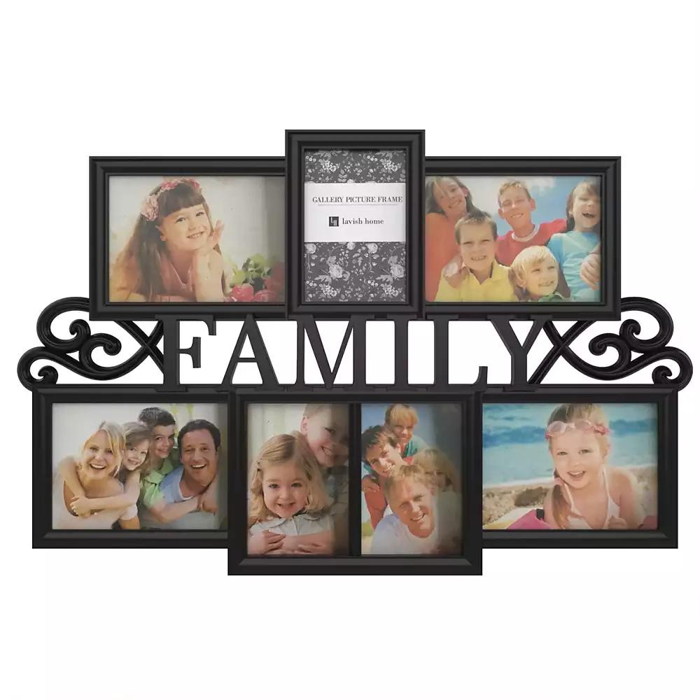 Trademark Global Family Collage Picture Frame with 7 Openings by Lavish Home, Black, 16" x 23.5" x 1"