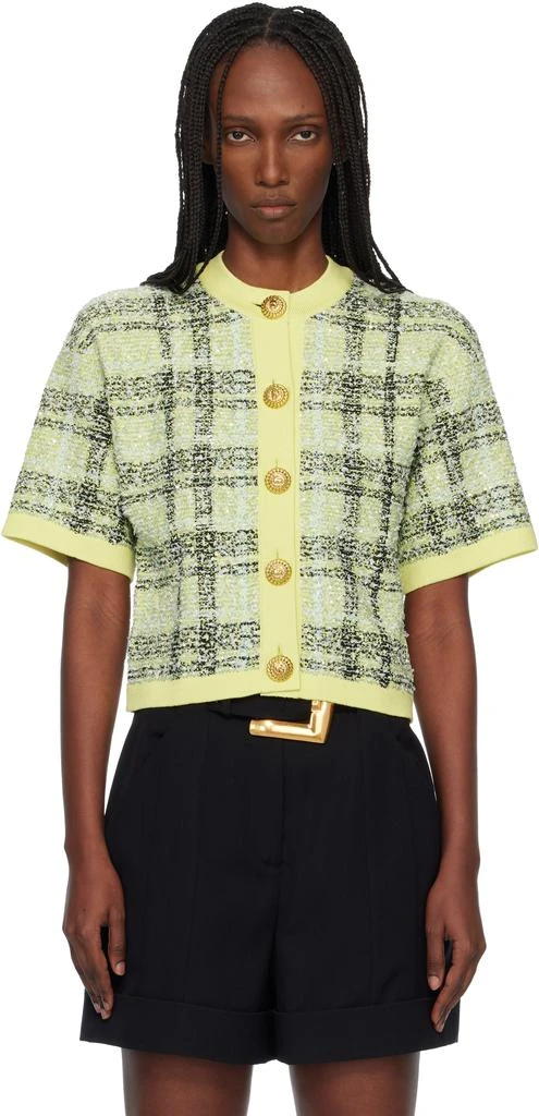 Balmain Yellow Buttoned Shiny Light Tweed Cardigan