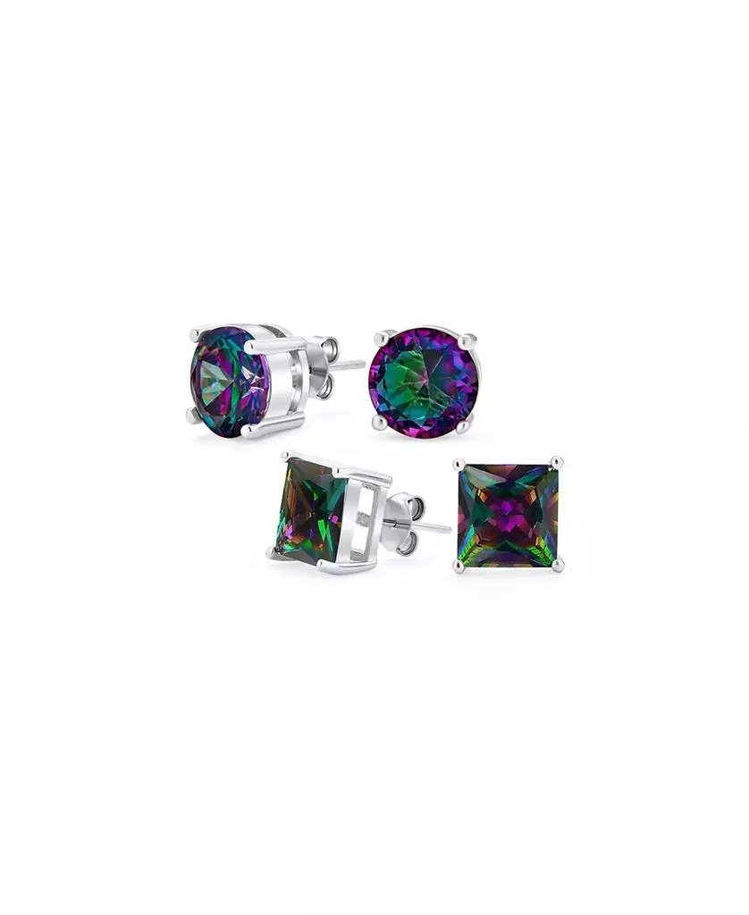 Bling Jewelry Set of 2 Round 
Square Mystic Rainbow CZ Stud Earrings Sterling Silver 5-10MM 1
