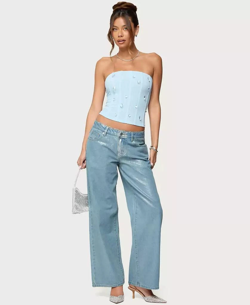 Edikted Women
s Lexah Faux Crystal Strapless Mesh Corset 5