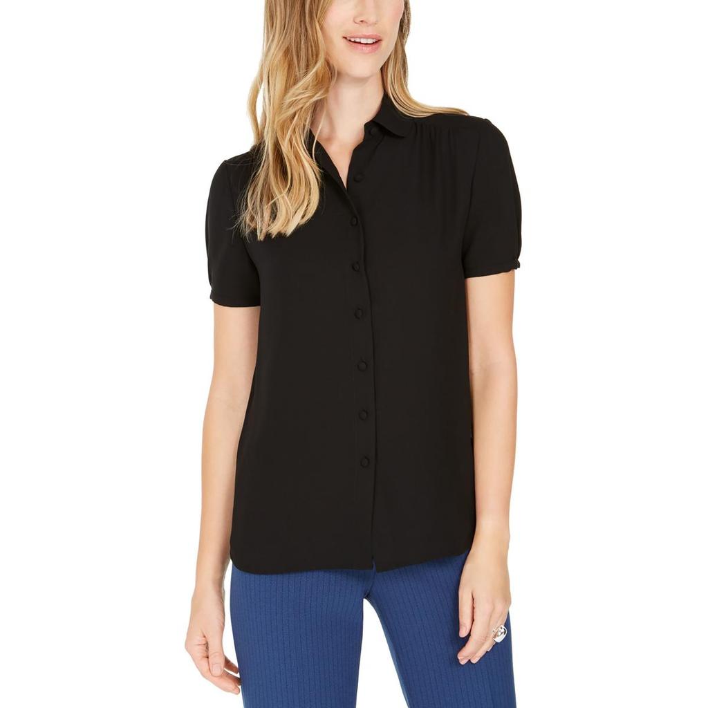 Anne Klein Womens Peter Pan Button Down Top