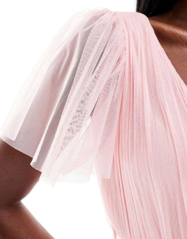 Lace & Beads Lace & Beads Bridesmaid Madison v neck tulle midi dress in soft pink 3