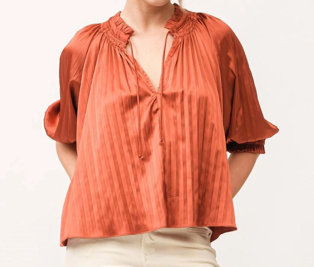 DEAR JOHN DENIM Anais Pleated Satin Top In Spice 1