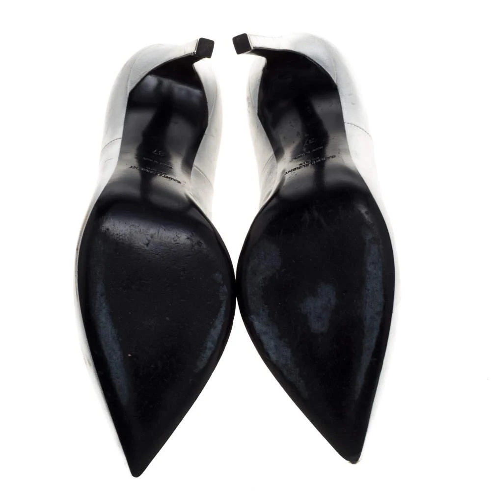 Yves Saint Laurent Saint Laurent Paris Silver Leather Thorn Pointed Toe Pumps Size 37 6
