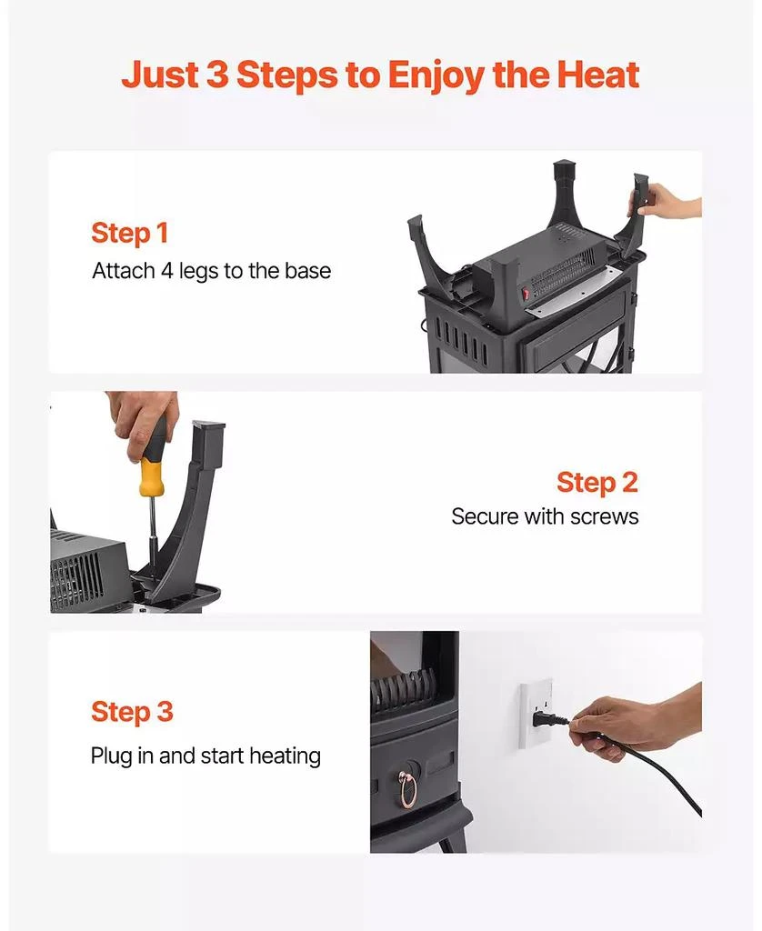 SUGIFT Freestanding Electric Fireplace Stove Heater 1500W with Remote 9