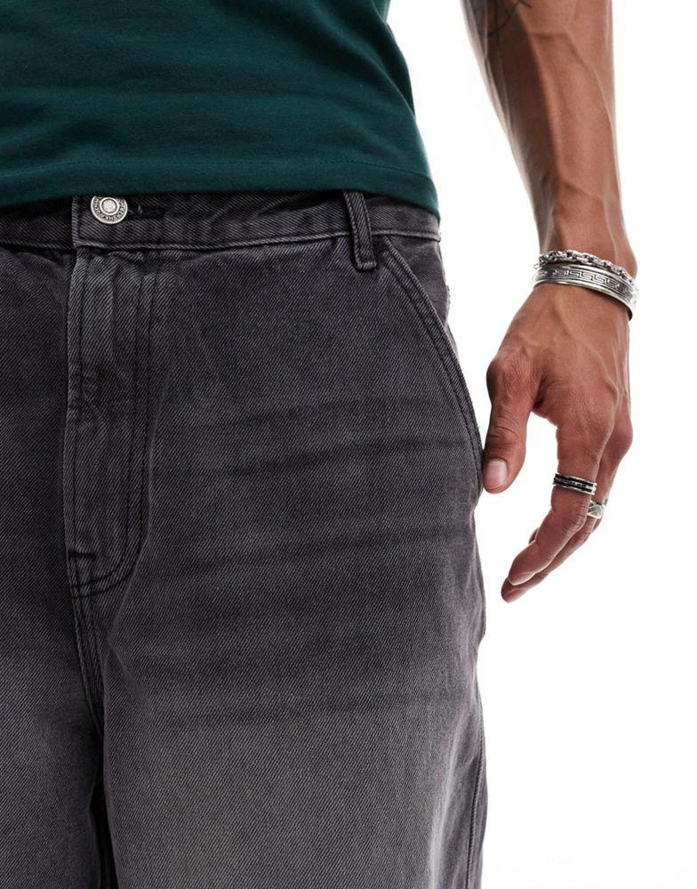 Bershka Bershka baggy denim casted jort in washed black 4