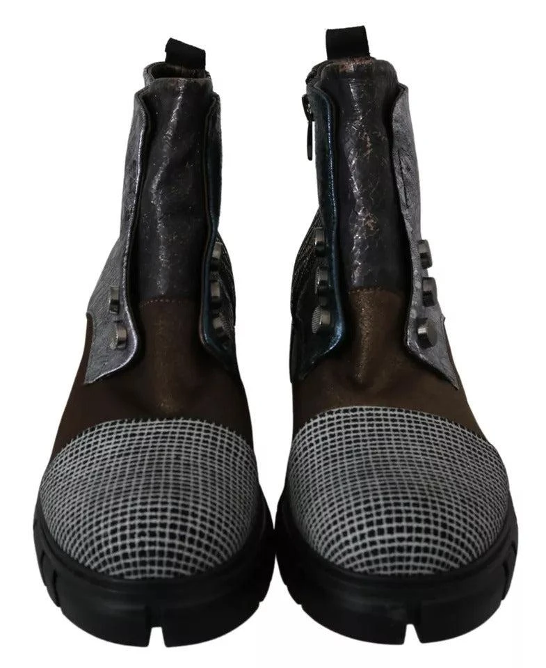 eBARRITO multi Leather Suede Zipper Ankle Boots Women's Shoes (Pre-Owned) 3