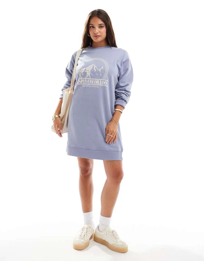 ASOS ASOS DESIGN graphic mini sweatshirt dress in washed baby blue 1