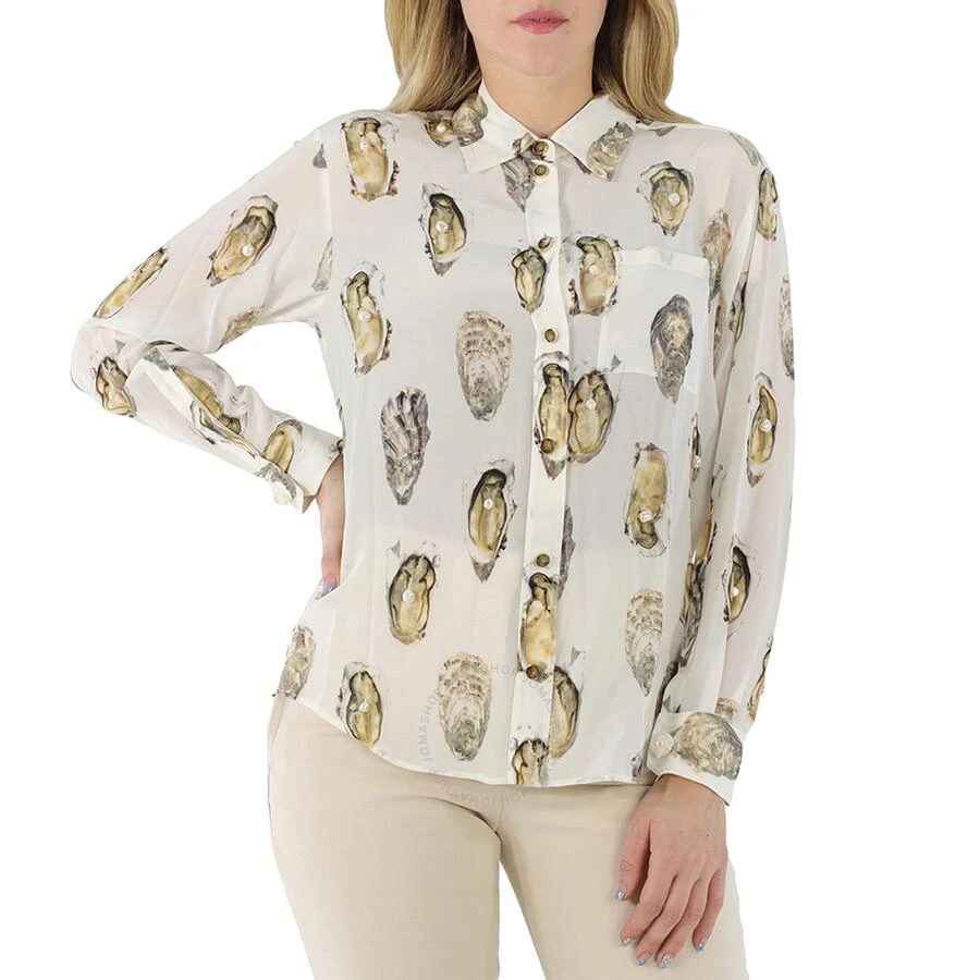 Burberry Ladies Oyster- Print Pearl- Embellished Shirt 1
