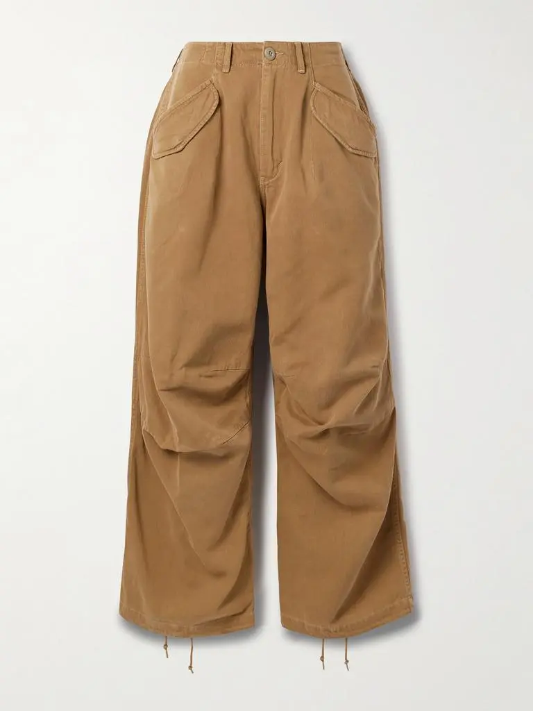 R13 Gathered Cotton-twill Straight-leg Pants - Light brown