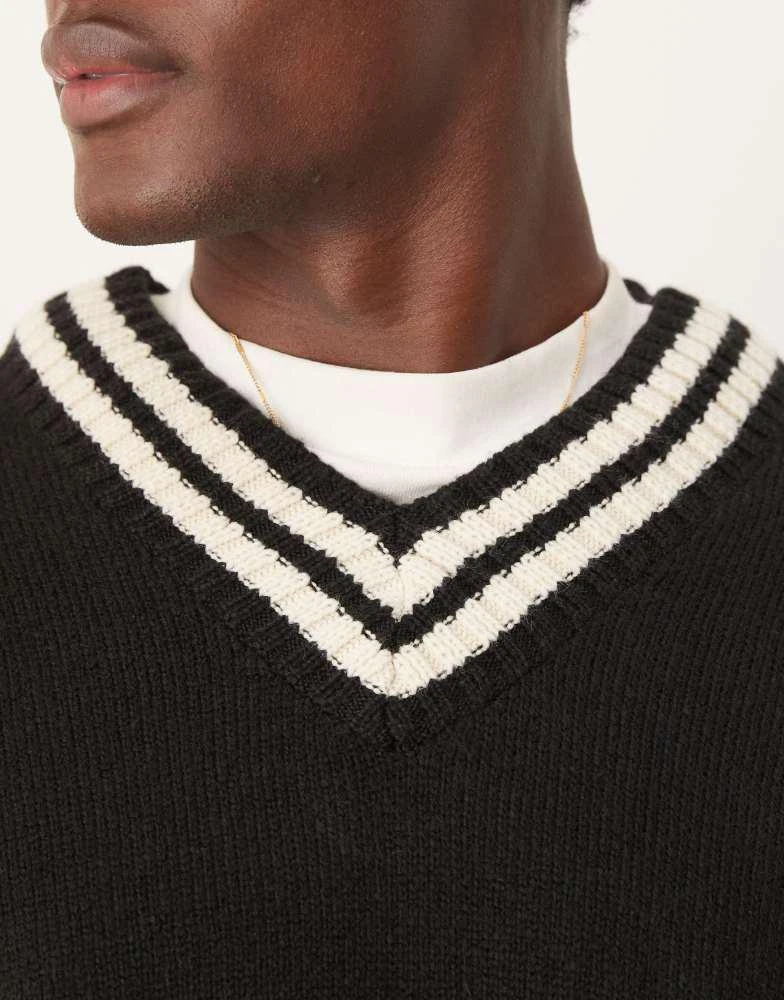 ASOS ASOS DESIGN super oversized boxy fit knitted v neck jumper with tipping in black 3