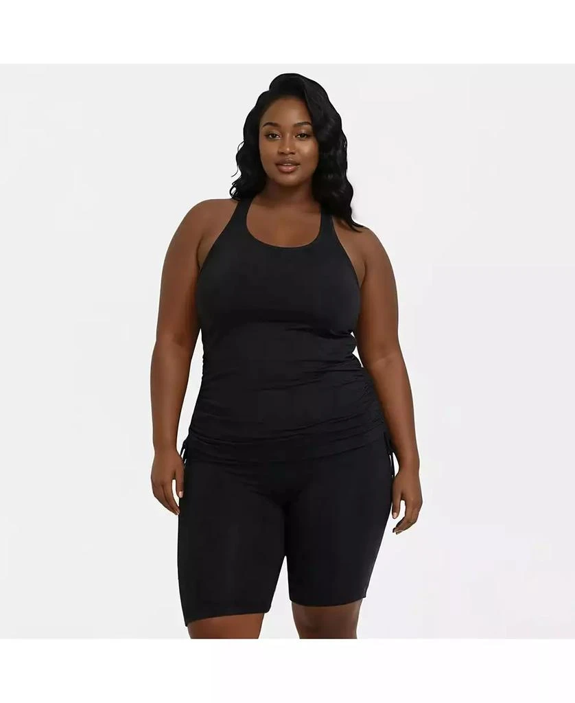 Calypsa Women
s Plus Size Maya Tankini Swim Top With Built-In Bra and Black Long Bike Swim Shorts