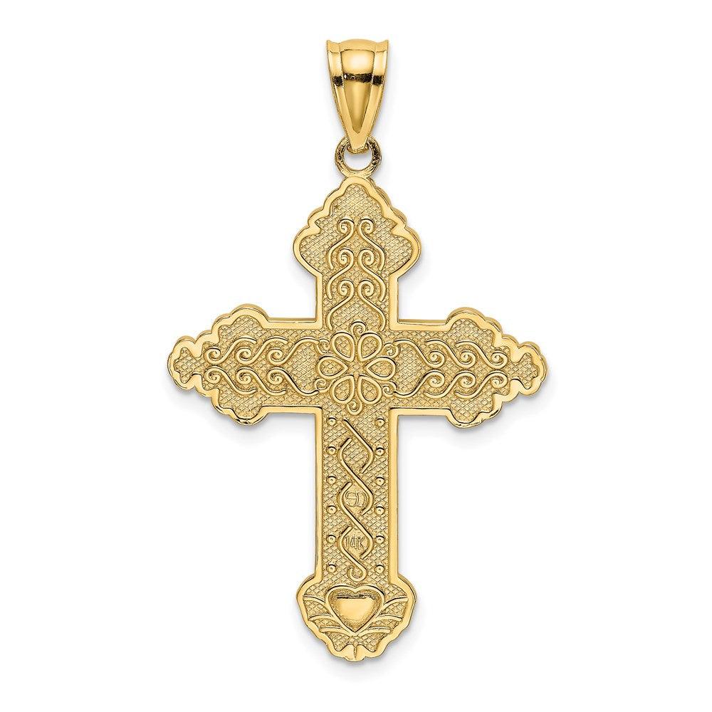 Diamond2Deal 14k Yellow Gold Flower Center Scroll Cross Charm Pendant