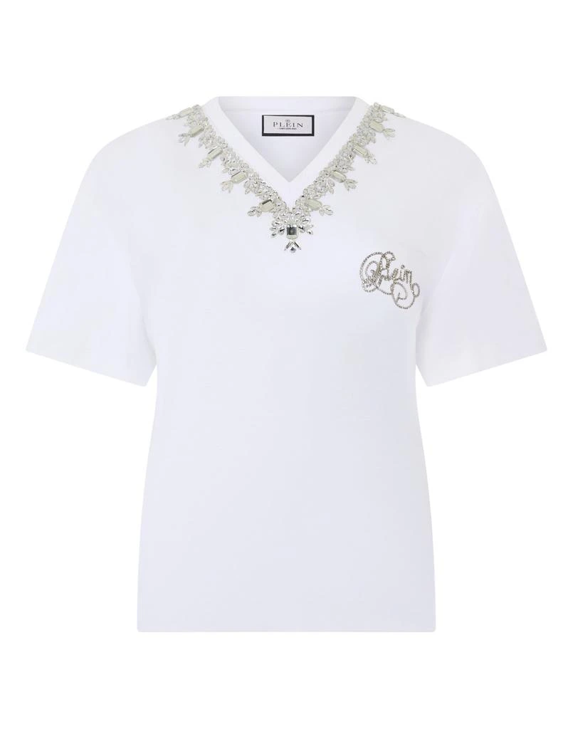 Philipp Plein Man Fit V-Neck T-Shirt Crystals