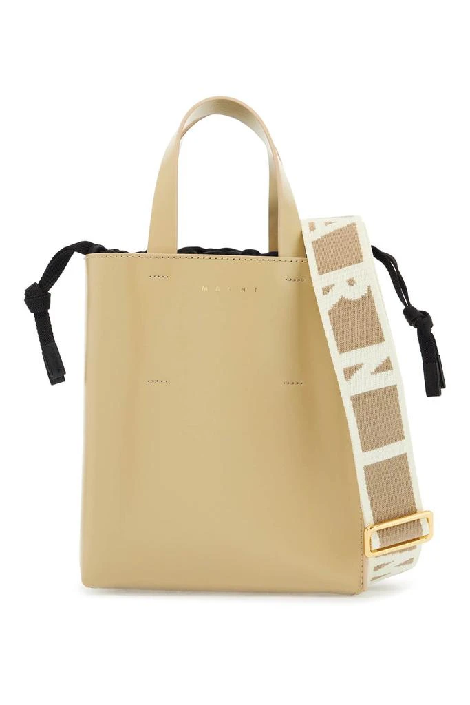 Marni beige leather shopping bag with short handles and shoulder strap 1