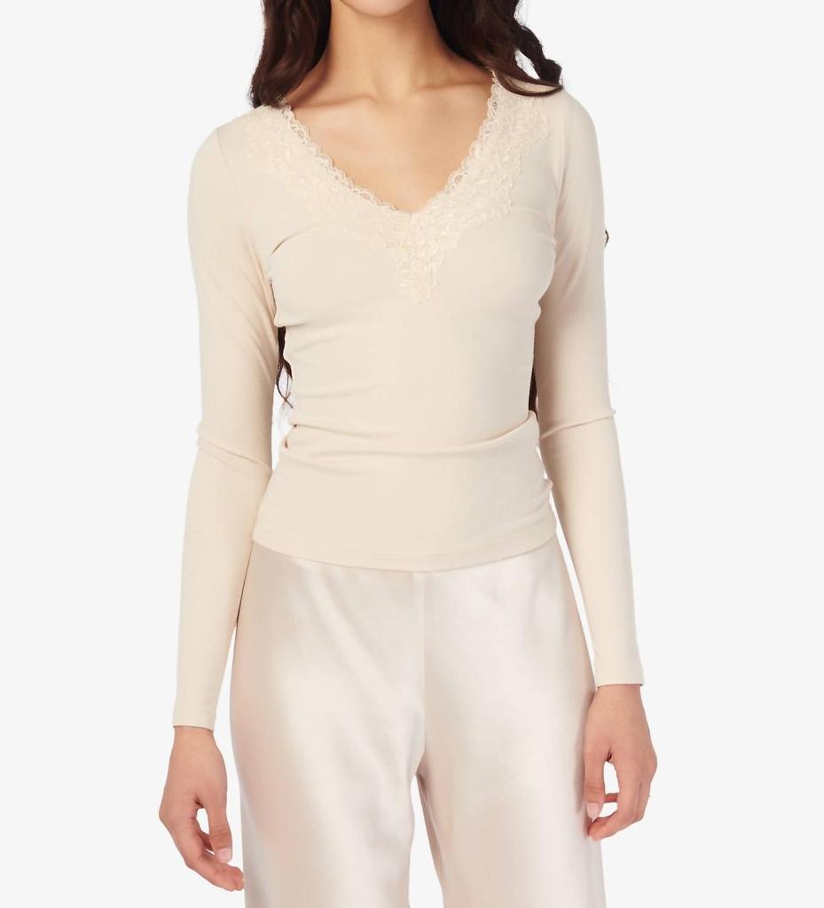 CAMI NYC Soft Ribbed V-Neck Long Sleeve Top In Bone