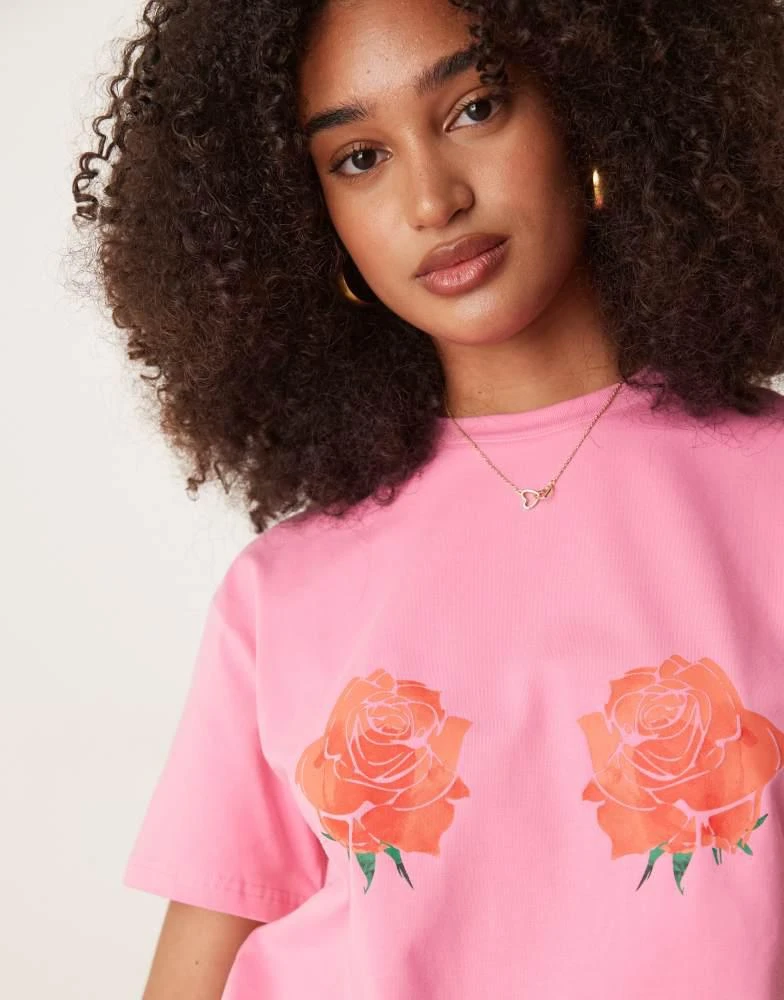 Never Fully Dressed Never Fully Dressed rose print baby tee in pink and red 2