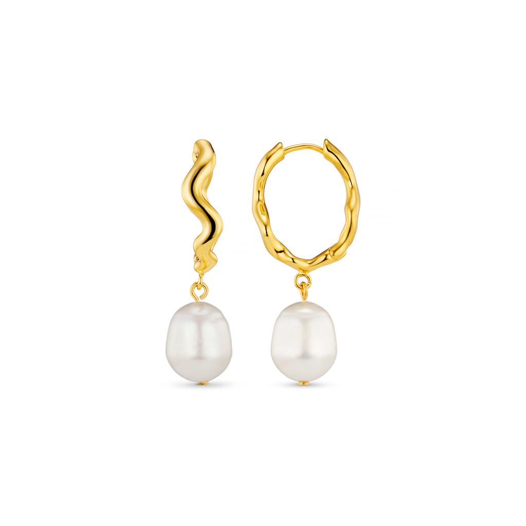 Orelia London Oval Wave Pearl Drop Hoop Earrings