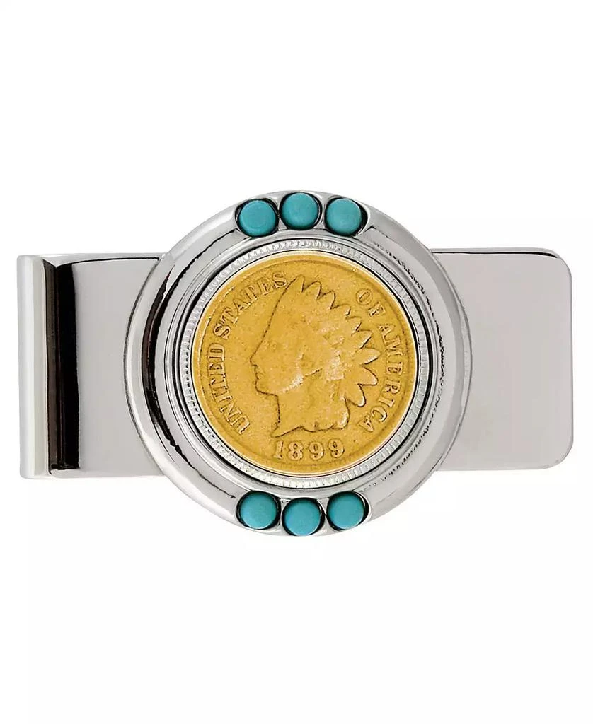 American Coin Treasures Men
s Gold-Layered 1800
s Indian Penny Turquoise Coin Money Clip