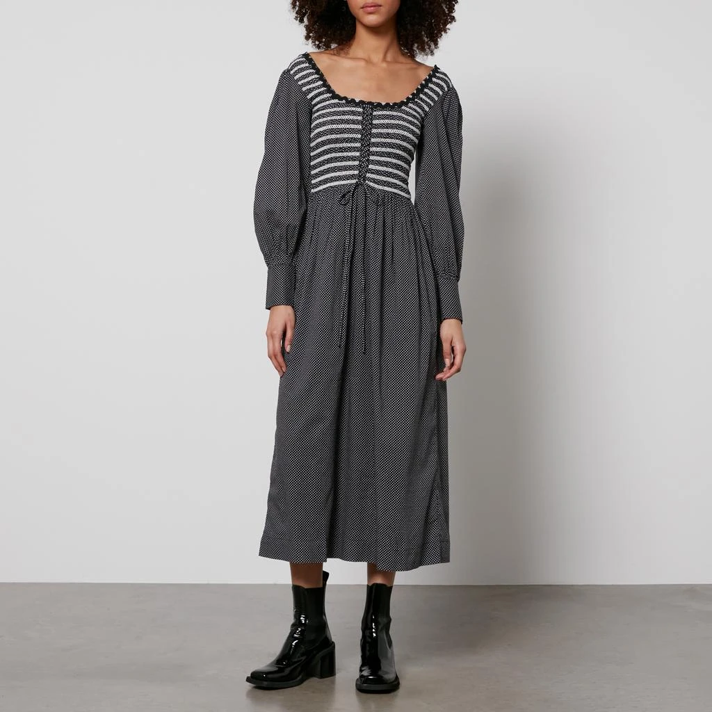 Damson Madder Hermione Shirred Polka Dot Poplin Midi Dres 1