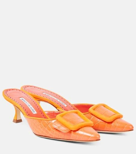 Manolo Blahnik Maysalebi 50 croc-effect leather mules 1