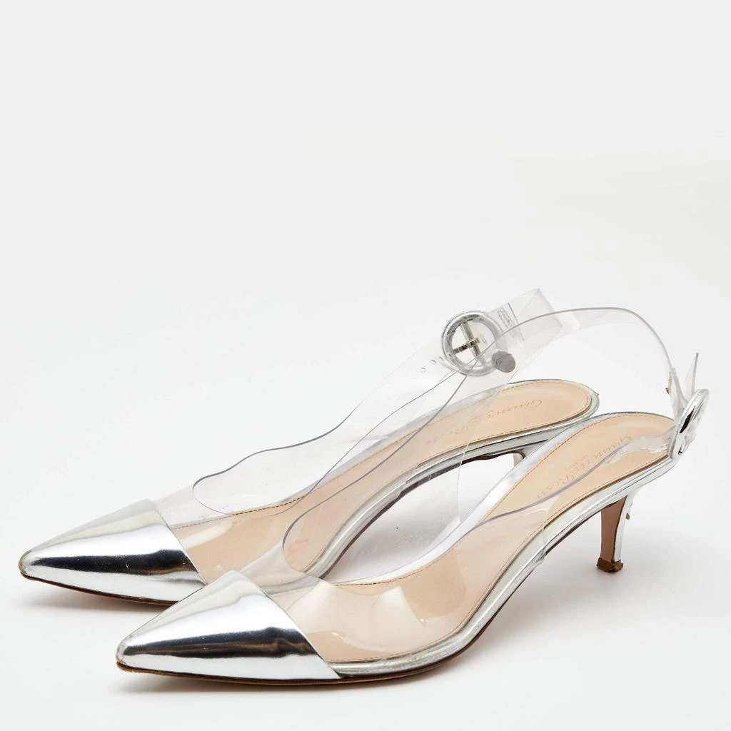 Gianvito Rossi Gianvito Rossi Silver Leather and PVC Slingback Pumps Size 40 2