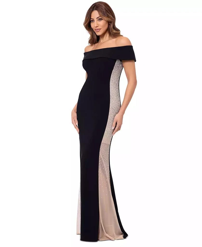 XSCAPE Petite Beaded-Panel Off-The-Shoulder Dress 3