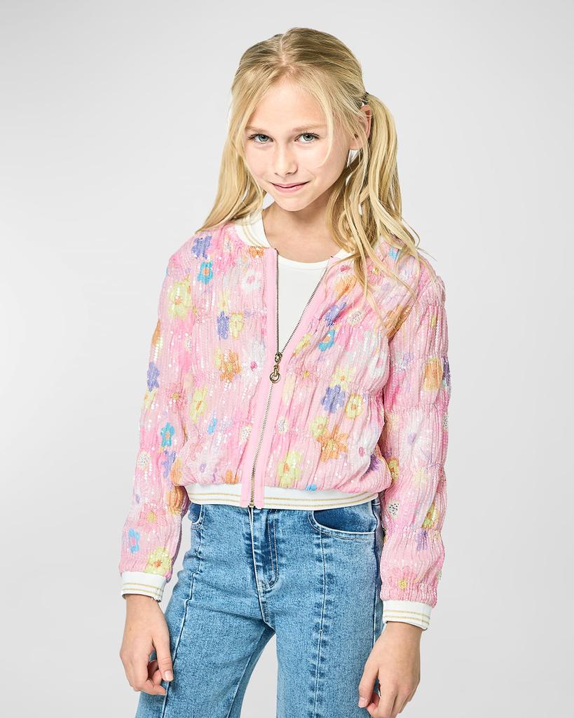 Hannah Banana Girl's Sequin Floral-Print Bomber Jacket, Size 7-14