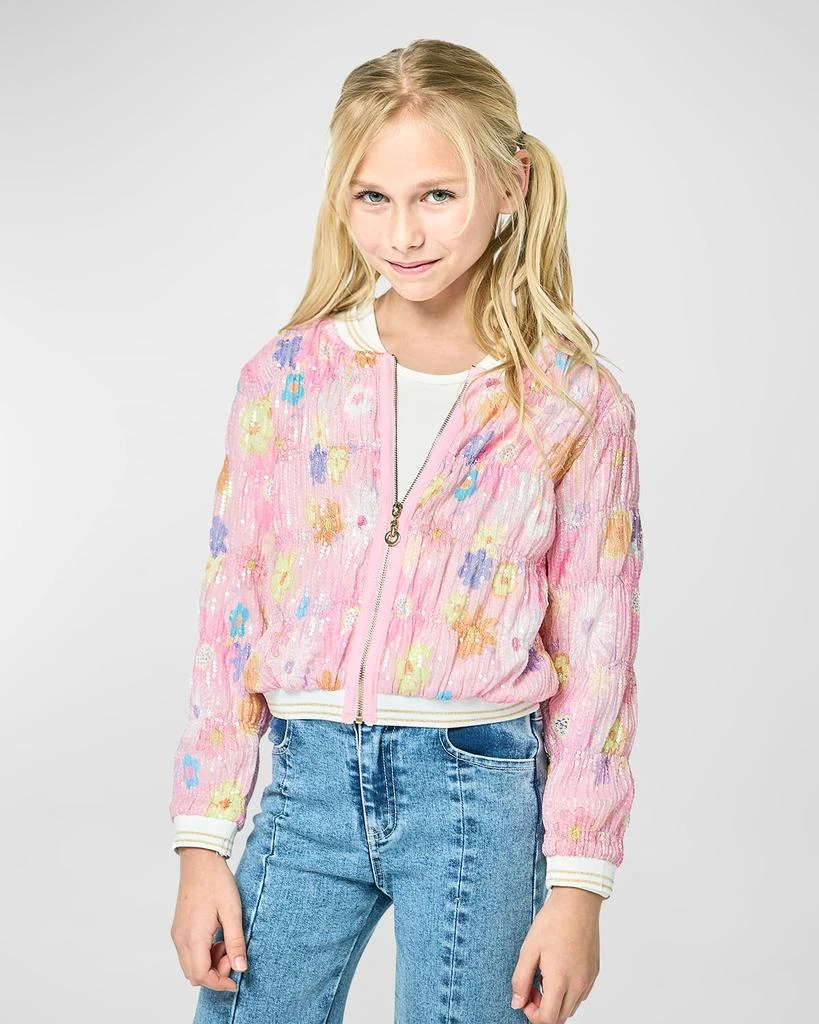 Hannah Banana Girl's Sequin Floral-Print Bomber Jacket, Size 7-14 1
