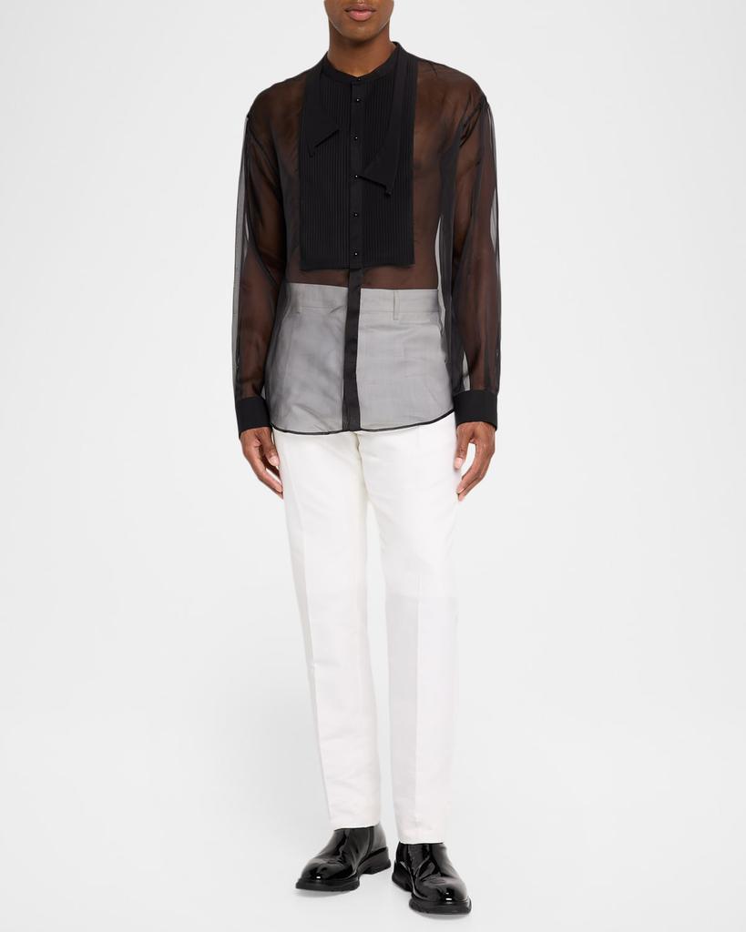 DSQUARED2 Men's Bow Tie Drop-Shoulder Sheer Silk Shirt