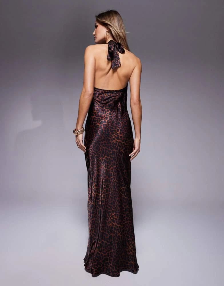 ASOS ASOS DESIGN satin cowl neck plunge halter maxi in leopard print 2