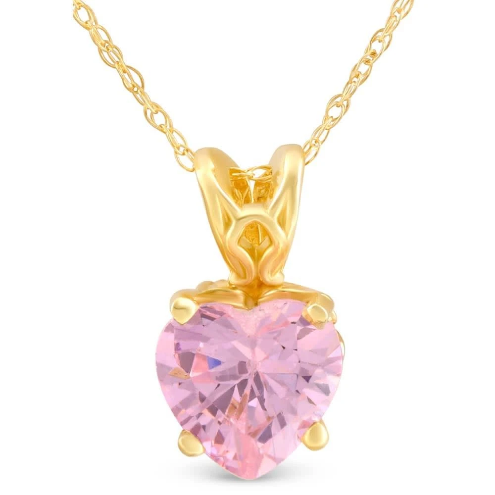 Pompeii3 7mm Women
s Heart Pendant in Pink Topaz 14k White, Rose, or Yellow Gold Necklace