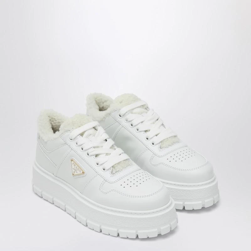 Prada White leather and sheepskin platform sneaker 2