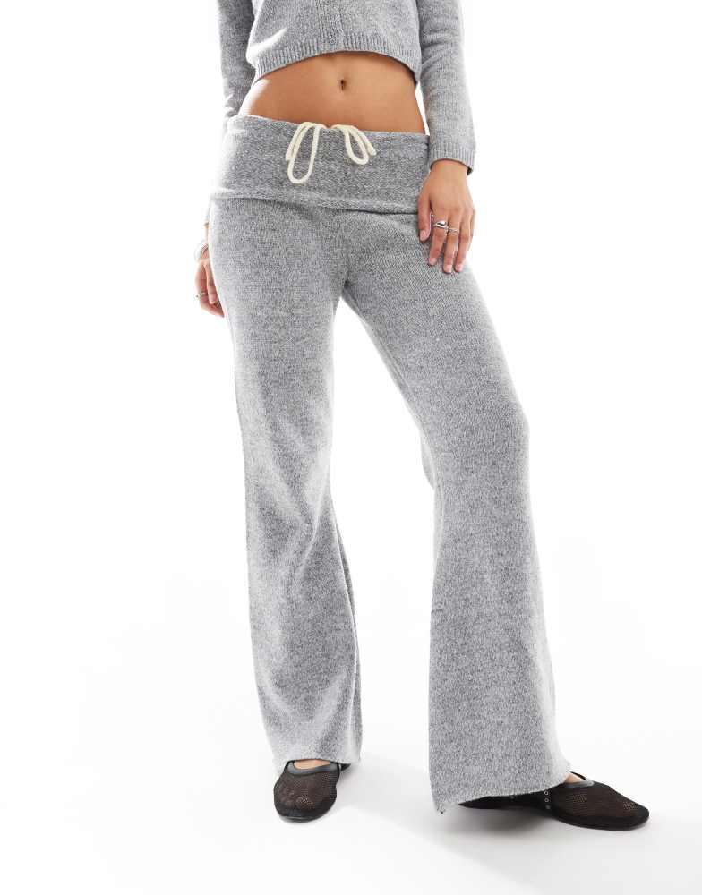 Daisy Street Daisy Street ribbon bow fold over flare fit knit trousers in grey co-ord