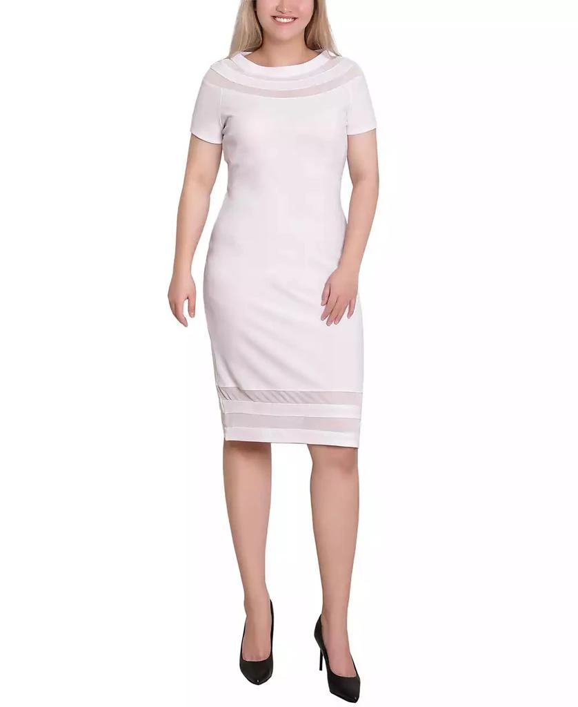 NY Collection Petite Short Sleeve Dress with Mesh Insets 1