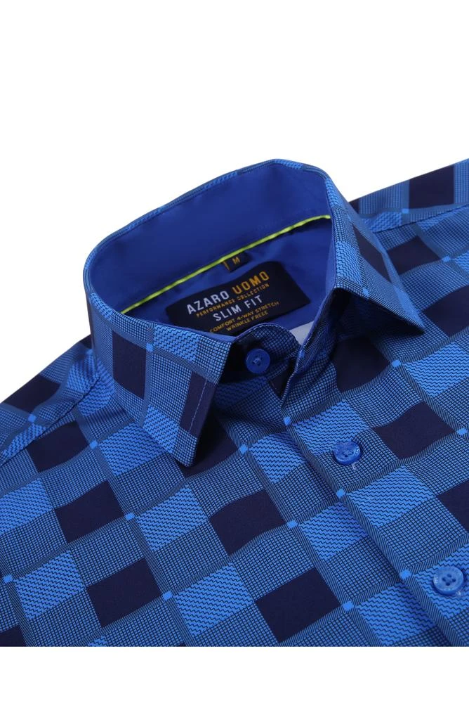 Azaro Uomo Slim Fit Mixed Plaid Print Performance Dress Shirt 6