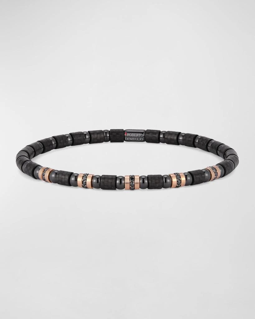 Roberto Demeglio Men's Black Carbon Bracelet with 5 Rose Gold Sections 1