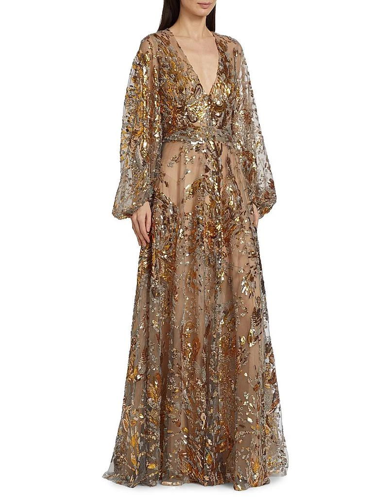 REEM ACRA Sequin-Embellished V-Neck Gown 4