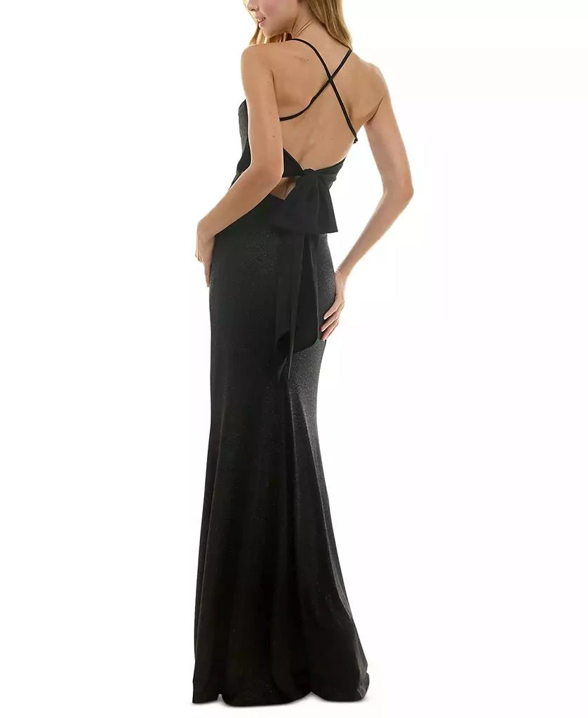 City Studios Juniors' Glittered Drape-Neck Gown 5