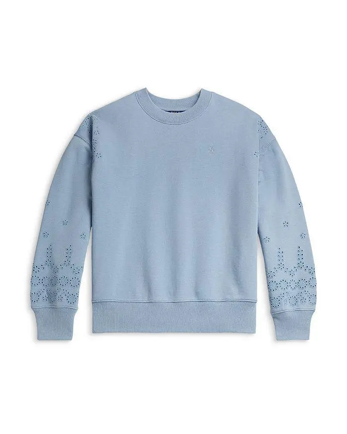Ralph Lauren Girls' Eyelet French Terry Sweatshirt - Big Kid