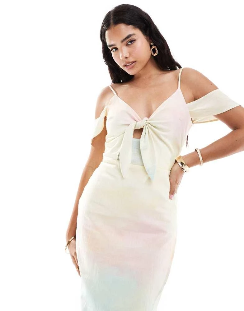 Shop Never Fully Dressed tie front metallic midi dress in pastel and gold  on Sale at BeyondStyle  Get 75% Off Never Fully Dressed tie front metallic  midi dress in pastel and