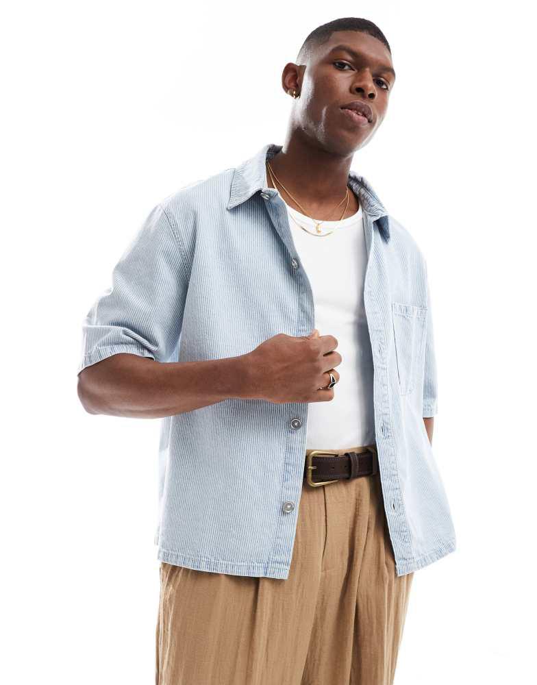 Bershka Bershka striped denim shirt in blue