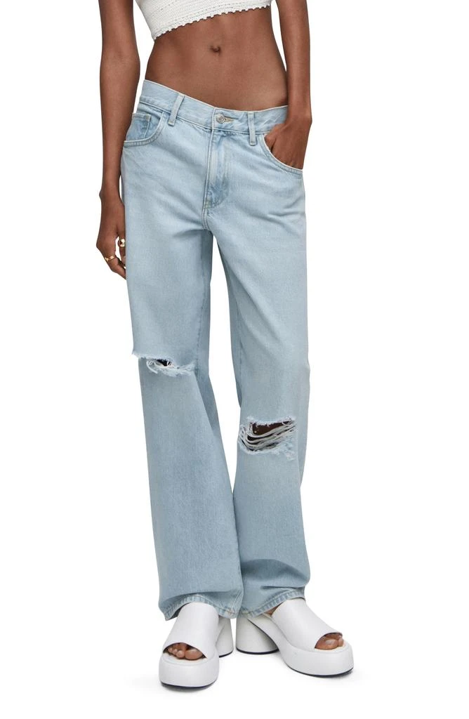 Mango Ripped Knee Rigid Wide Leg Jeans 1