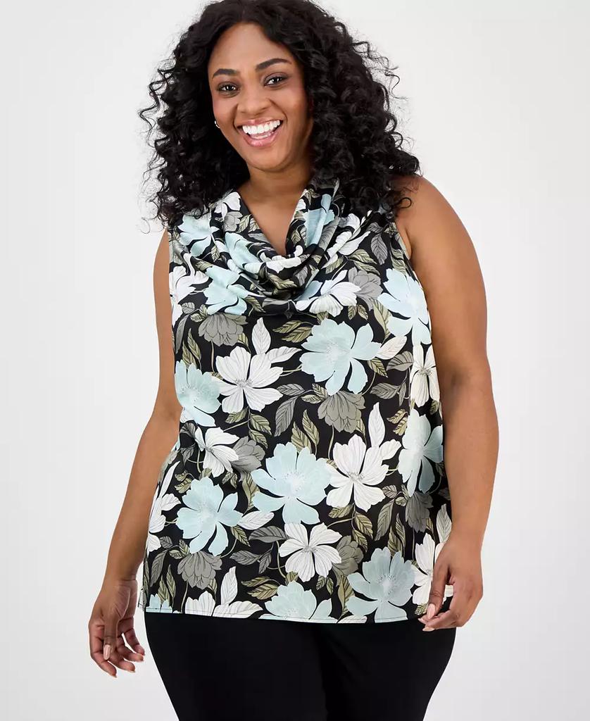 Kasper Plus Size Floral-Print Draped-Neck Top